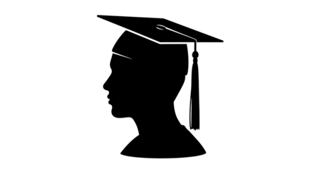 Silhouette Profile of Graduation Cap and Head Outline White on Black graphic design isolated on a transparent background