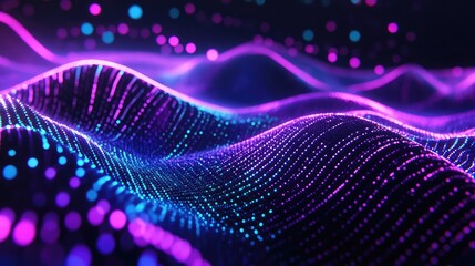 Abstract glowing digital waves creating futuristic data network