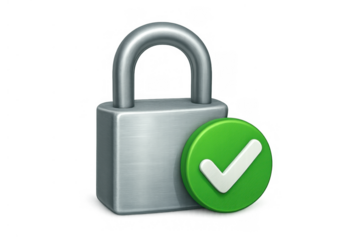 Padlock with check mark confirming security, protection, and verified access, illustrating safety and digital data privacy
