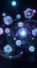 Abstract Geometric Network of Glowing Cubes and Dodecahedrons.