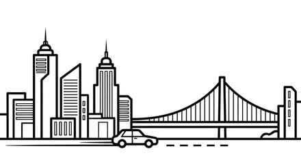 Obraz premium Skyline of city with skyscraper and bridge icon