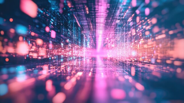 Digital data stream passing through a cyberspace tunnel