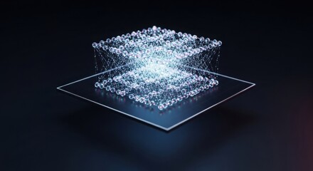 Abstract Glowing Cube of Light Particles Exploding on a Dark Background.