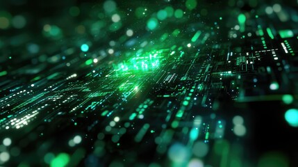 Digital circuit board with glowing data flow