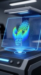 Advanced Holographic Fingerprint Scanner in Futuristic Laboratory Setting.