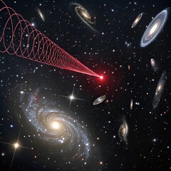 Radio waves from distant galaxies showing redshift due to expans