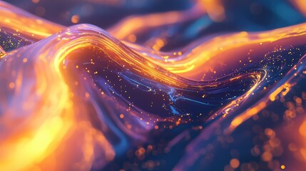 Flowing energy waves with bright glowing particles