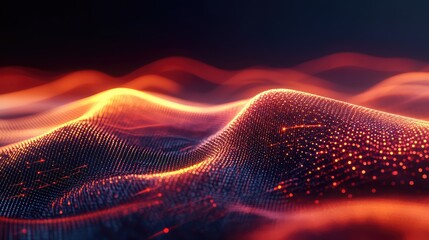 Digital wave background with glowing particles representing data flow