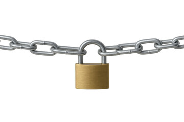 Padlock locking a metal chain, creating a barrier. Representing data protection, cybersecurity, personal privacy, and restricted access