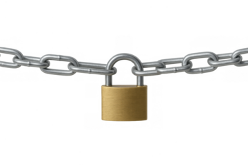 Padlock locking a metal chain, creating a barrier. Representing data protection, cybersecurity, personal privacy, and restricted access