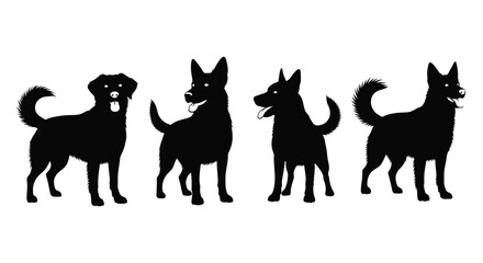 Silhouette of four dogs standing in different poses
