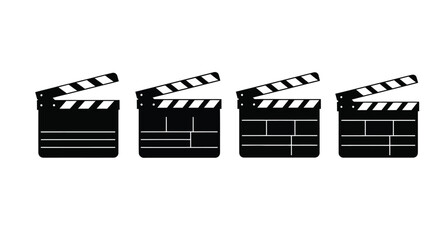 Four clapperboards in a row, movie industry concept