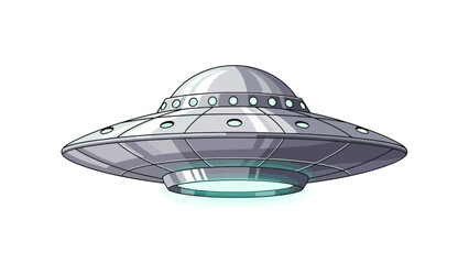 A pixel art illustration of a classic flying saucer with glowing lights