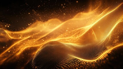Flowing golden particles creating abstract digital wave patterns