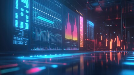 Global financial data analysis with glowing charts and graphs