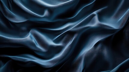 Obraz premium Dark blue wavy satin fabric showing luxury background