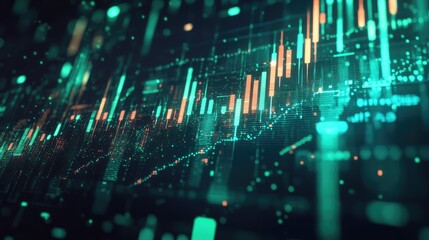 Stock market data analytics displaying glowing financial charts