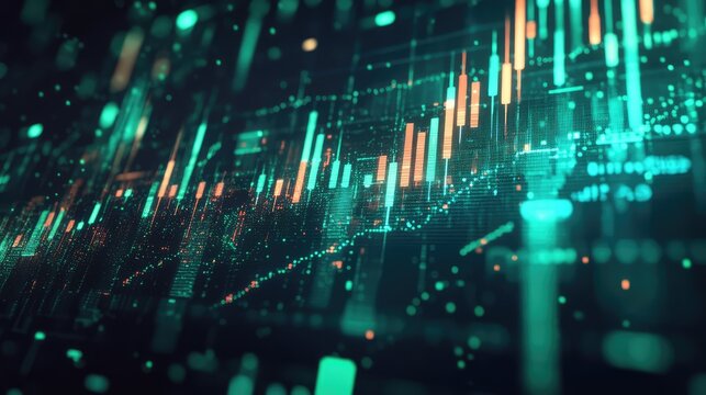 Stock market data analytics displaying glowing financial charts