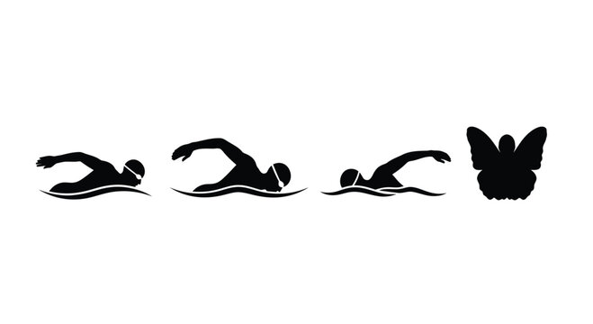 Swimmer silhouette and butterfly, sport concept