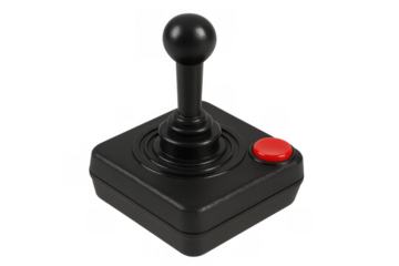 Vintage gaming joystick on transparent background evoking retro entertainment, 80s arcade culture, digital play, and technology nostalgia
