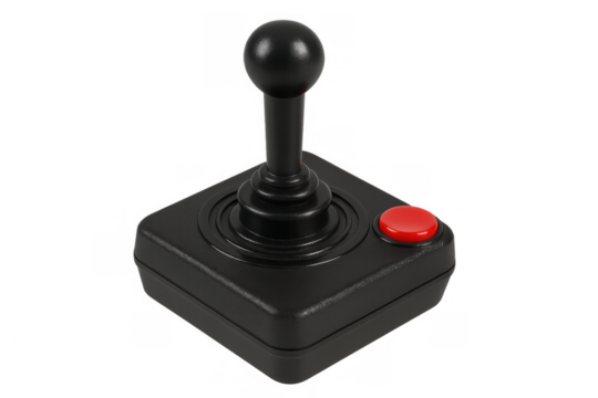 Vintage gaming joystick on transparent background evoking retro entertainment, 80s arcade culture, digital play, and technology nostalgia
