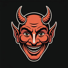 Red Devil Face with Horns and Evil Grin Keywords: devil, demon, evil, face, head, horns, red