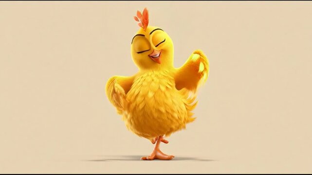 Cartoon chicken character smiling and waving