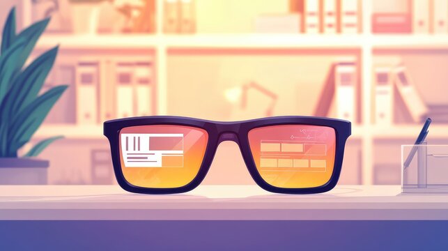 Smart glasses displaying augmented reality data in office - Powered by Adobe