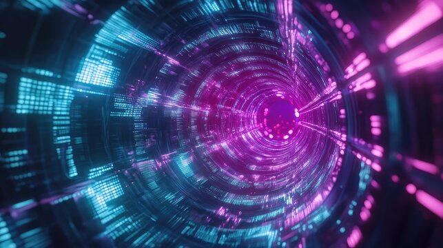 Digital tunnel connecting data in a futuristic cyberspace - Powered by Adobe