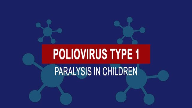 Poliovirus type 1 paralysis in children. Medical News Alert Headline Virus Animation Background. Health Concept.