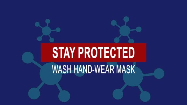 Stay protected wash hand-wear mask. Medical News Alert Headline Virus Animation Background. Health Concept.