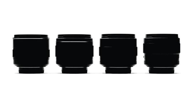 Silhouette of four camera lenses