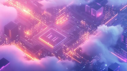 Cloud computing data processing on futuristic circuit board