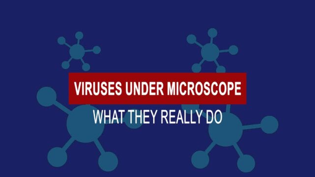 Viruses under microscope what they really do. Medical News Alert Headline Virus Animation Background. Health Concept.