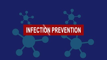 Infection prevention alert banner animation with virus molecule background. health concept.