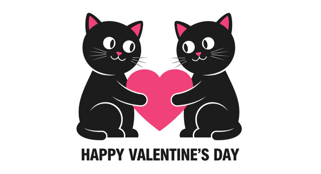 Valentine cats love heart happy valentines day cute black cats art