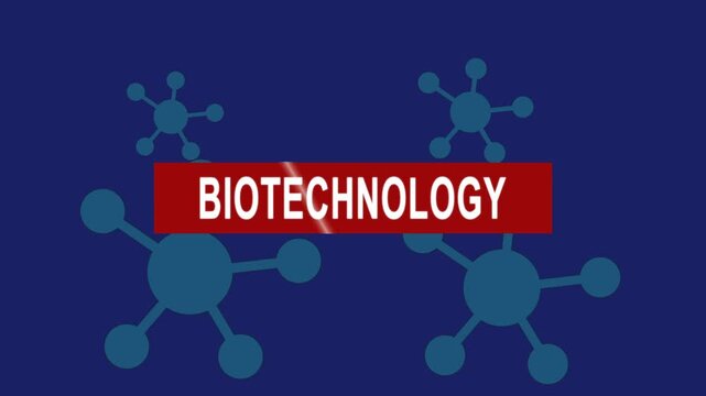 Biotechnology alert banner animation with virus molecule background. health concept.