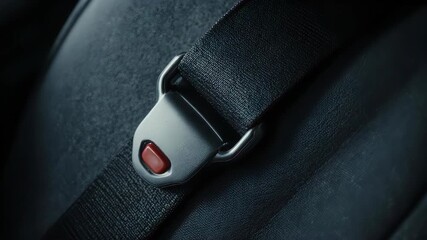 Close-up of a car seat belt buckle, safety and security concept.