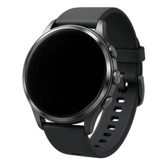 Black Modern Smart Wristwatch with Round Touchscreen Display and Side Buttons