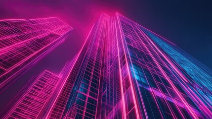 Cyberpunk cityscape with glowing neon light architecture