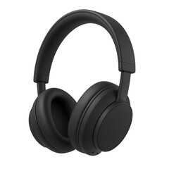 Black over-ear wireless headphones with cushioned ear cups and adjustable headband isolated on a white background