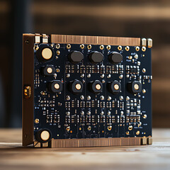 Elegant Black Circuit Board with Futuristic High-Tech Engineering Design