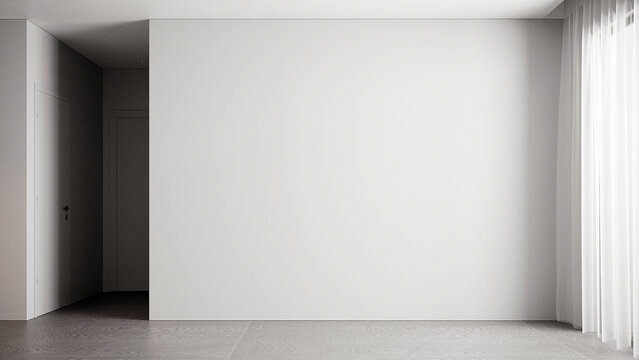 The empty living room and white wall background. 3d rendering