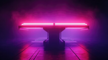 Futuristic server table in dark neon lit room