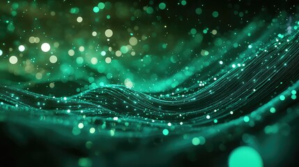 Green flowing particle wave digital data background