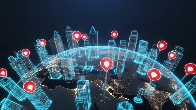 未来都市を示すホログラム地球儀のデジタル可視化