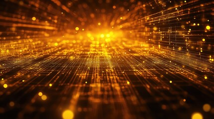 Digital data network connecting grid glowing with information