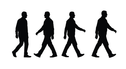 Silhouette of a man walking in four different poses