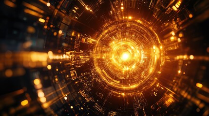 Abstract golden technology tunnel sending data and energy