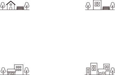 街並みと暮らしのフレーム素材（モノクロ）